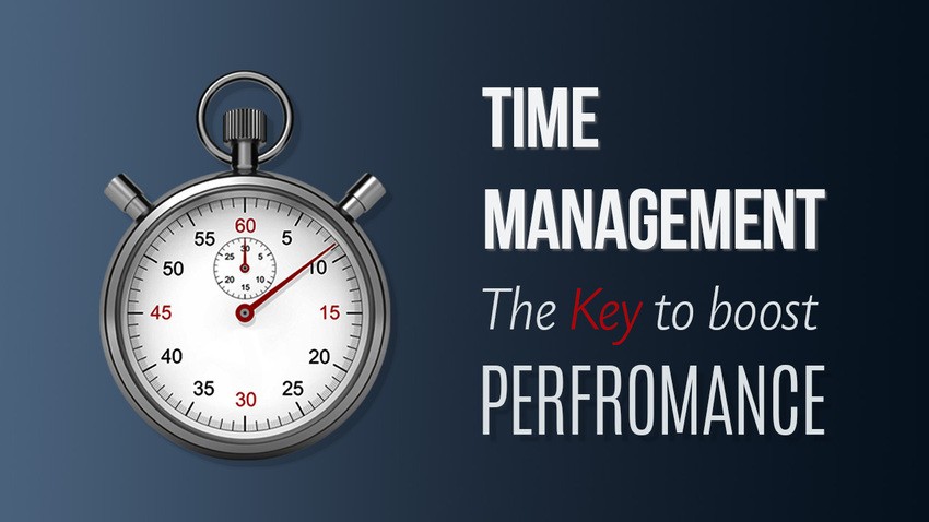 A stopwatch next to the text "Time Management, The Key to Boost Performance" on a dark gradient background. A reminder to avoid the rookie mistake of poor time management during MCCQE1 exam prep with Ace QBank.