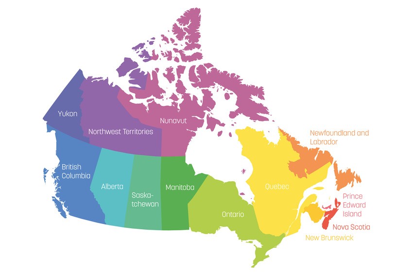 A colourful map of Canada showing its provinces and territories labelled in different colours. Perfect for 2026 MCCQE1 Examination and Assessments preparation with Ace QBank.